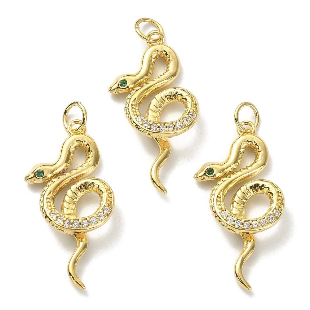 6967 5 Pcs Micro Pave Clear Cubic Zirconia Snake Charms for Bracelet